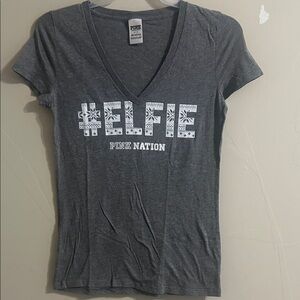 PINK Victoria's Secret Gray V-Neck “#ELFIE” Tee